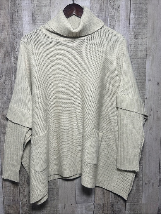 George Sweaters - George S Cream Funnel Neck Poncho Sweater Oversized Cape Long Sleeve Pockets